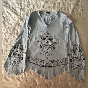 Light Blue Floral Blouse with Sparkling Details